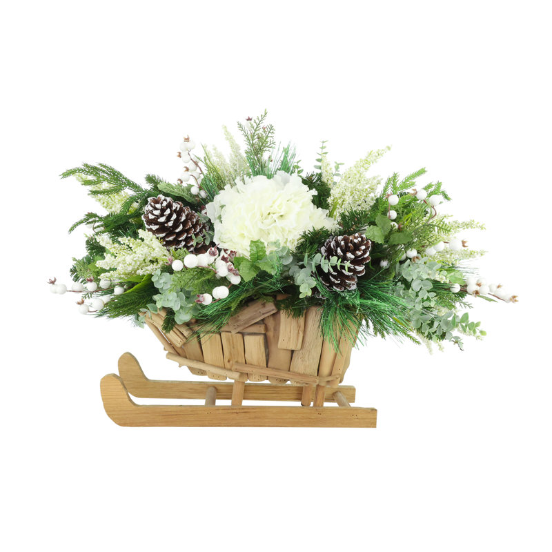 Holiday Floral Arrangement in a Wooden Sleigh