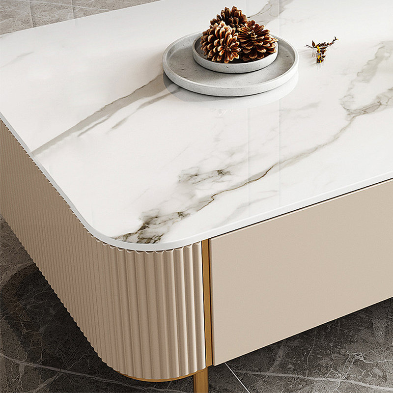 Table basse moderne avec rangement en pierre frittée simple, H 15,75 po x L 51,18 po x l 27,56 po