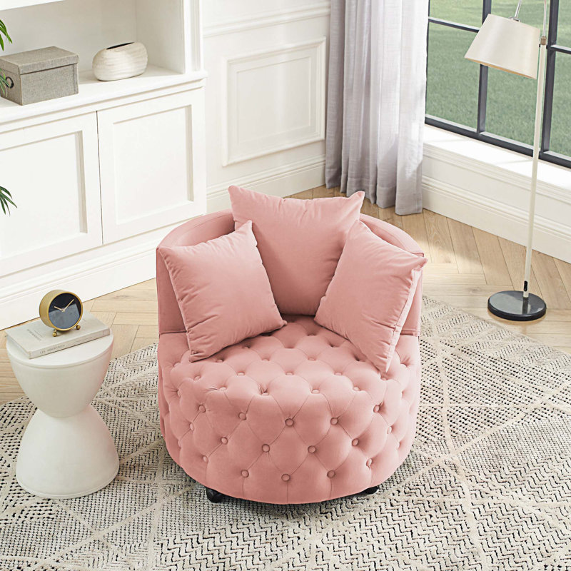 Fauteuil demi-tonneau Jakora, Velours rose