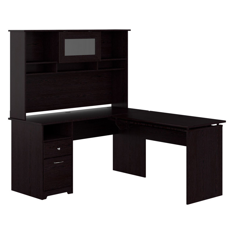 Shelonda Adjustable L-Shaped Computer Desk, Espresso Oak, 29.96" H x 60" W x 23.19" D
