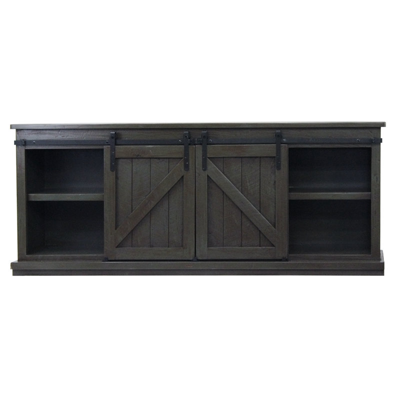 Meuble télé pour téléviseur de 78 po ou moins en bois massif Mihika, Bleu foncé