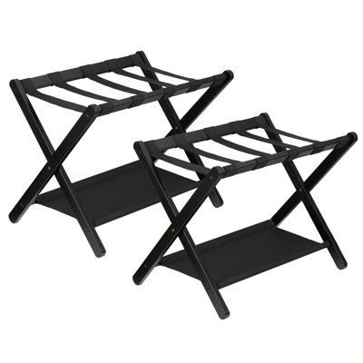 Ensemble de 2 porte-bagages pliables avec tablette de rangement et sangles en nylon pour les chambres à coucher, les salons et les hôtels