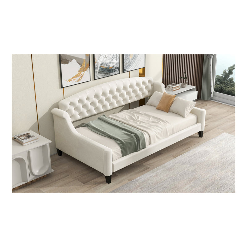 Lit de jour capitonné moderne de luxe, simple, beige, Beige, Lit simple