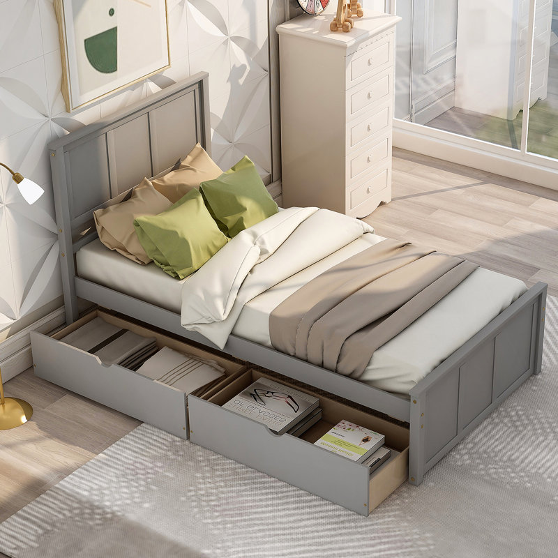 Lit plateforme avec rangement, gris