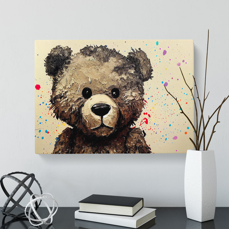 Splashed Teddy Bear - Wrapped Canvas, 35cm H x 50cm W x 3cm D