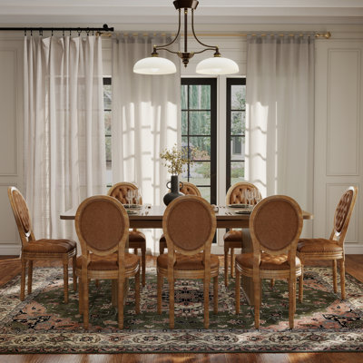 Mid-century Wood Rectangular Pedestal Dining Set with French Dininig Chair
