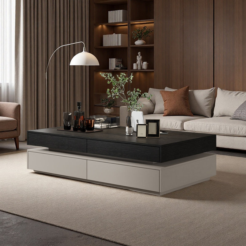 Table basse italienne avec rangement rectangulaire, H 17,7 po x L 47,2 po x l 25,6 po, Gris, Blanc