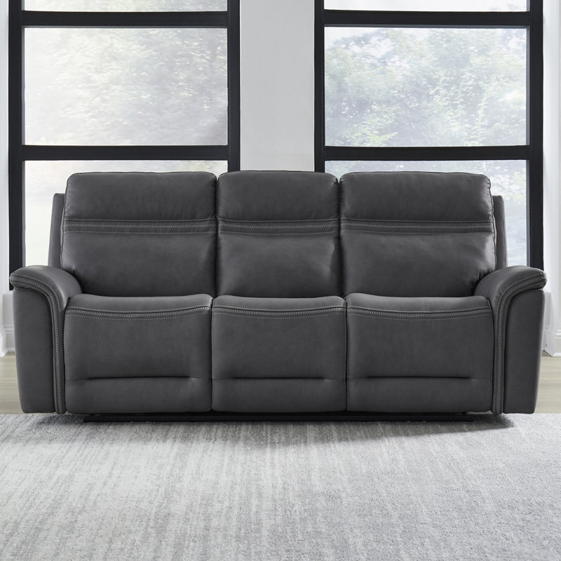 Cabrero 87'' Zero Gravity Leather Power Reclining Sofa, Gray