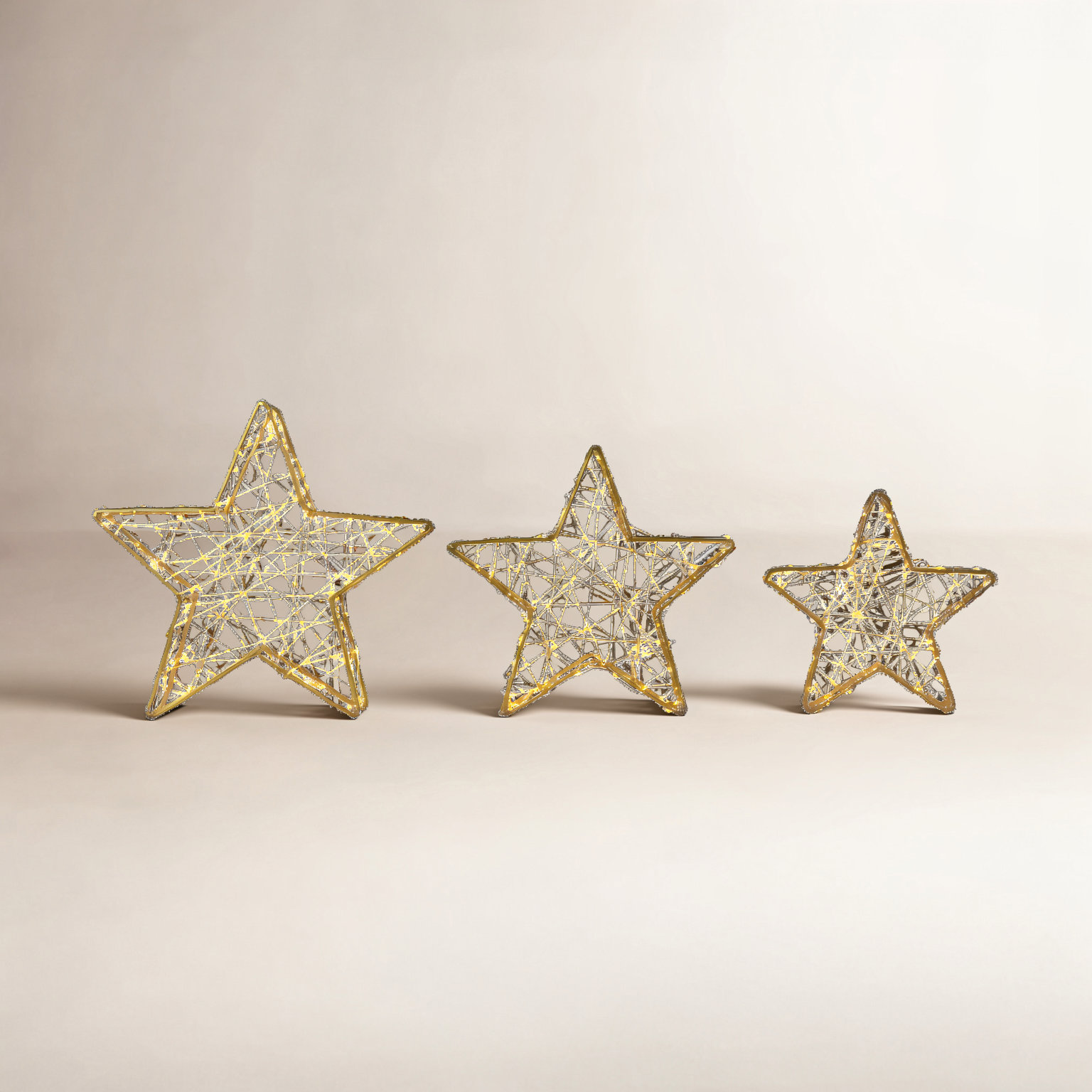 3-Piece 14" LED Lighted Gold Star Set, Gold