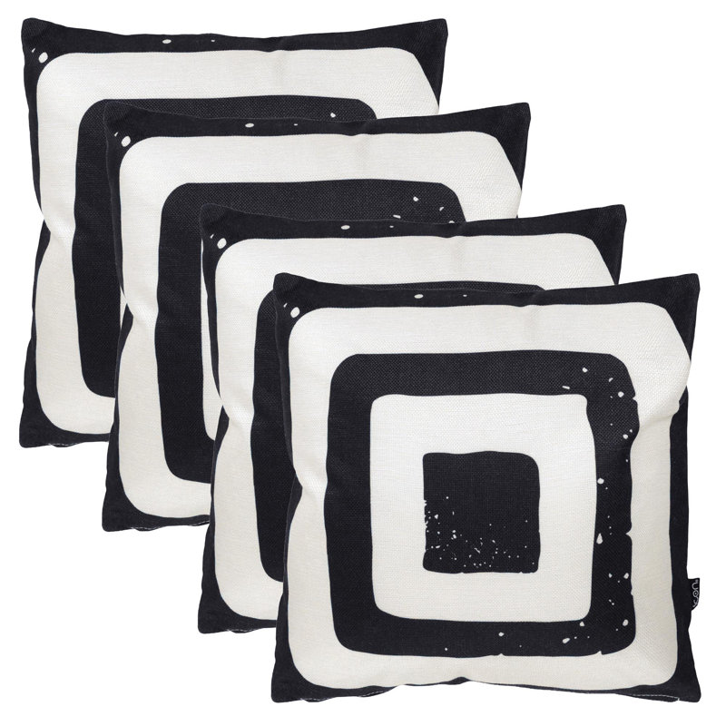 Indoor / Outdoor Square Cushion, Black/White Geometric