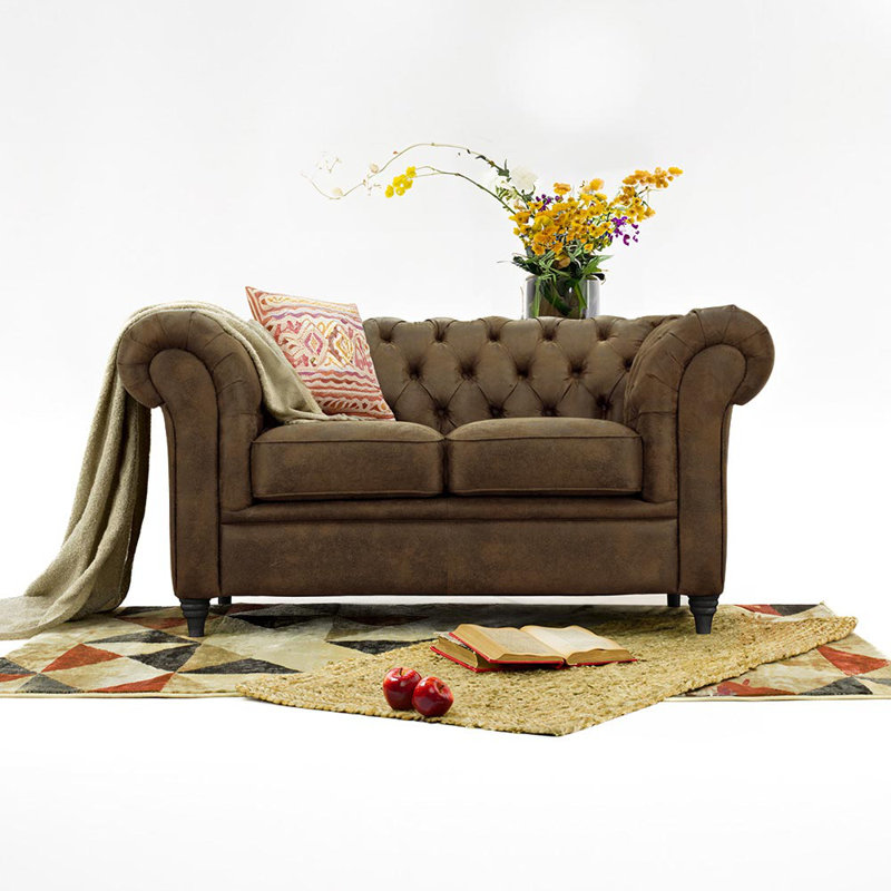 Littlehampton 3 Seater Faux Leather Chesterfield Sofa, 30.7" H x 55.1" W x 30.7" D, Chocolate Brown