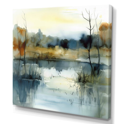 Summer Lake Landscape Illustration VI - Lake Framed Prints