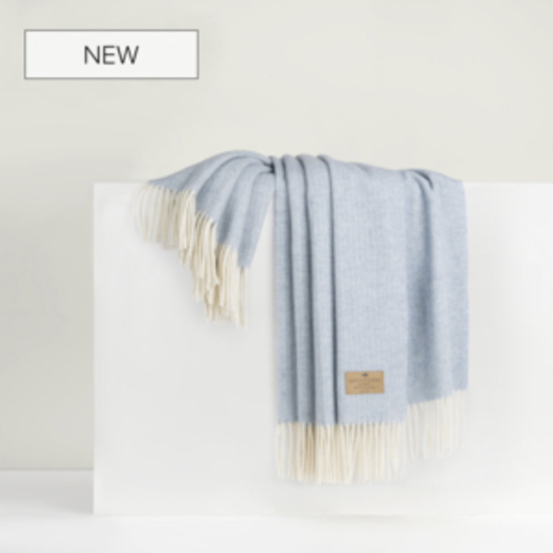 Pinstripe Cashmere/Lambswool Throw, Sky
