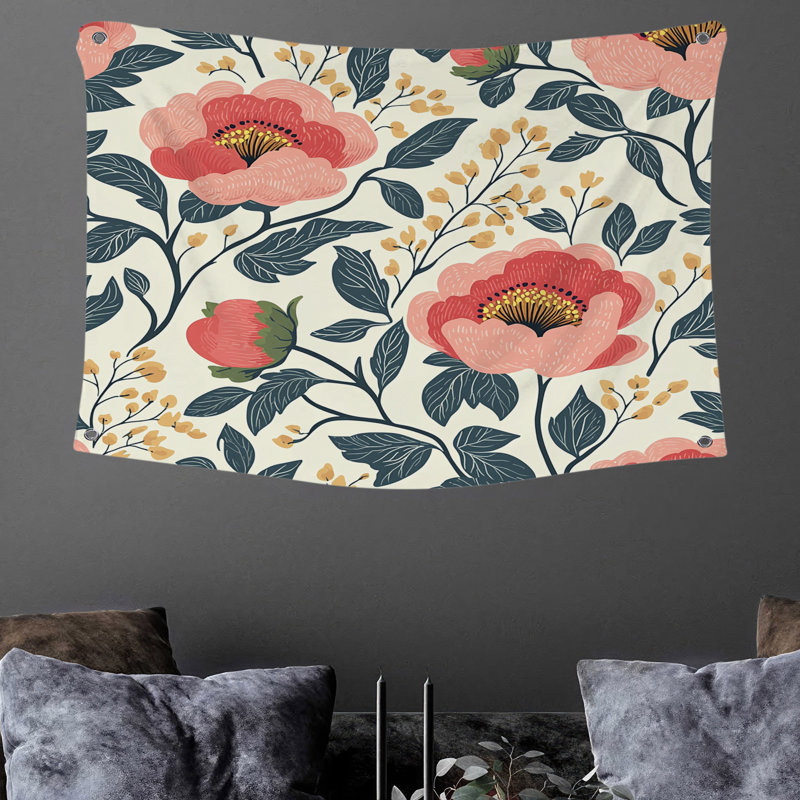 Tapisserie murale pivoines - décoration murale florale, H 68 po x l 80 po