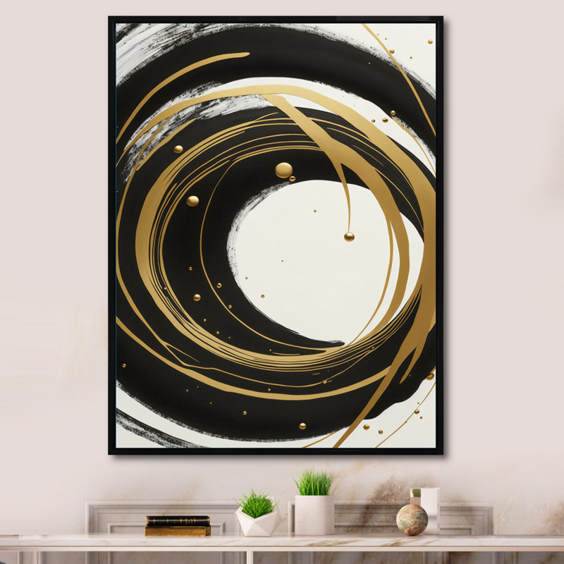 Noir, argent et or mélangeant des tourbillons III - peinture sur toile, H 44 po x l 34 po x P 1,5 po