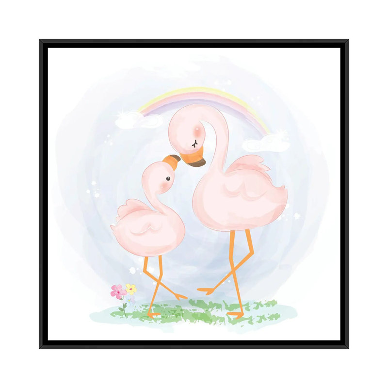 «Mommy And Baby Flamingo» par - Toile tendue, Toile avec cadre noir, H 12 po x l 12 po x P 1,5 po