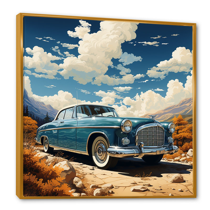 Une voiture rétro sur toile, Cadre flottant doré, H 36 po x l 36 po