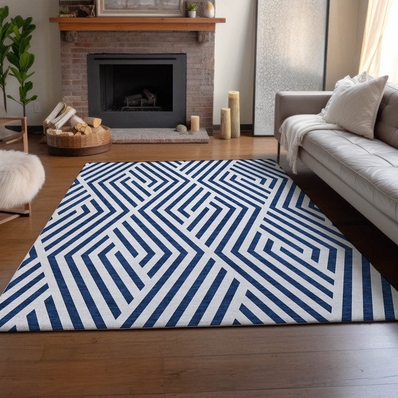 Tapis bleu marine lavable à la machine de qualité supérieure 8 pi x 10 pi Cerrito AMF550, Rectangle 10 pi x 14 pi