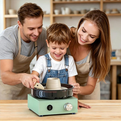 Mini-ensemble de poterie, roue tournante en argile rotative bidirectionnelle de 6 po, cadre en métal, plateau anti-éclaboussures amovible, outils de sculpture 18 pièces - Machine à bricoler pour enfants et débutants