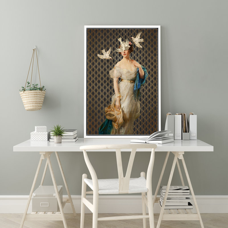 Altered Classical Portraits Whimsical Chic Retro Fine Art Classical Victorian Lady Woman With Birds Print Wall Art