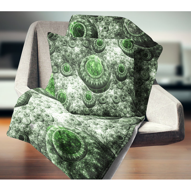 Paysage exotique vert fractal - coussin abstrait imprimé, 16 po x 1 po, Coussin décoratif