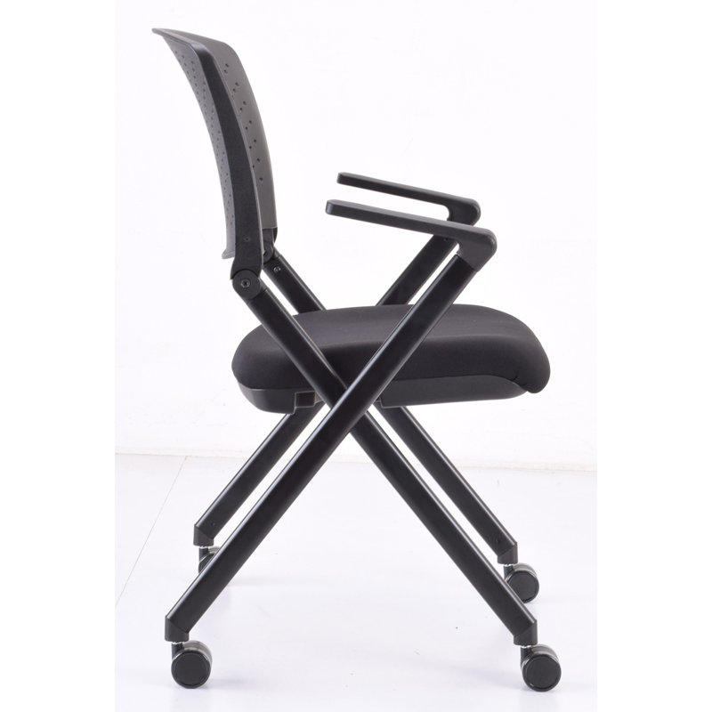 Black Fabric and Metal Nesting Reception Chair with Arms