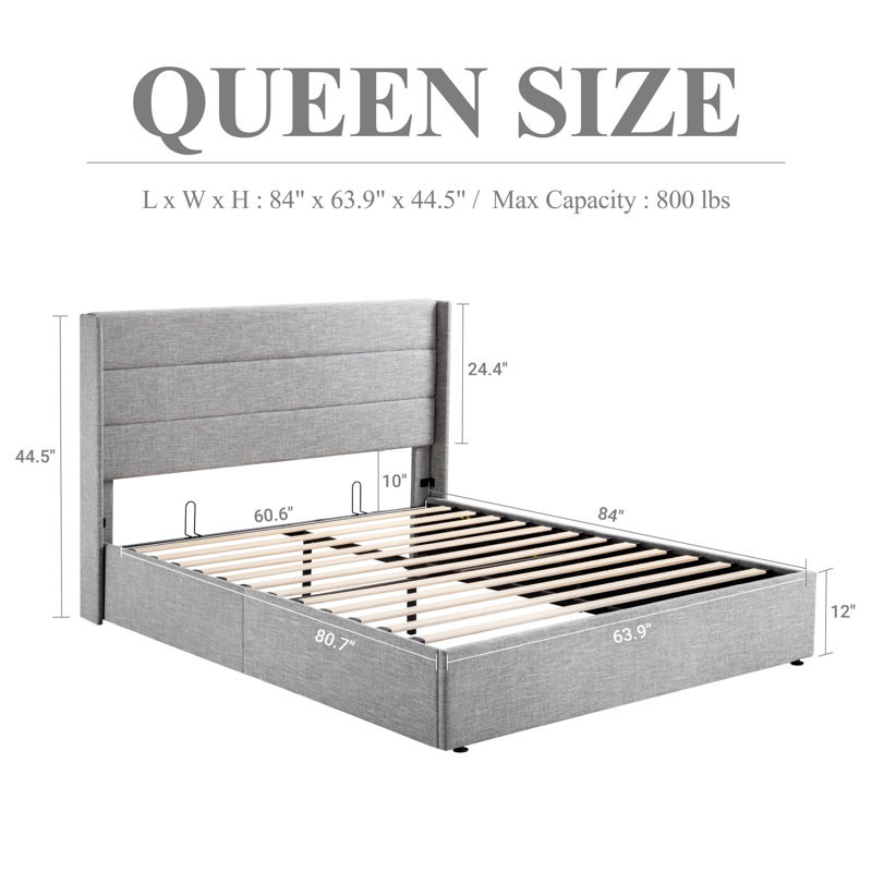 Lit plateforme tapissier avec rangement Bradenburg, Grand, Gris clair