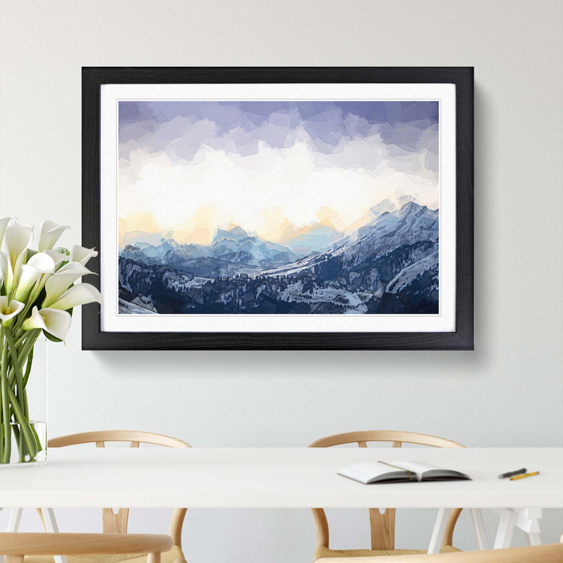 Yellow Sky Above the Mountain in Abstract - Framed Print, 60cm H x 91cm W x 2cm D, Black