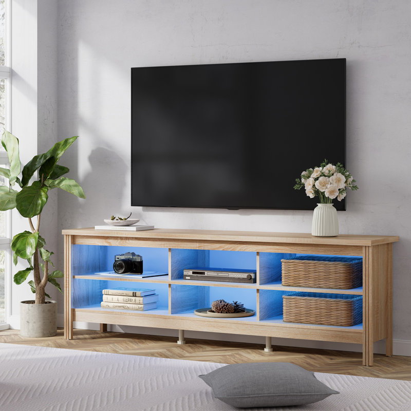 Meuble télé pour téléviseur de 75 po ou moins Ashae, Chêne / bleu