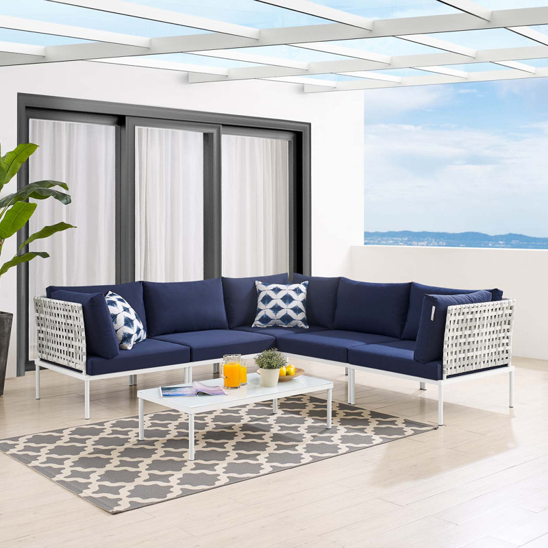 Ensemble de canapé modulaire en aluminium à tissage panier Sunbrella 6 pièces Harmony par Modway, Taupe