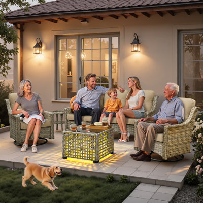 Harper 6 - Person Outdoor Seating Group with Cushions and Solar Powered Coffee Table