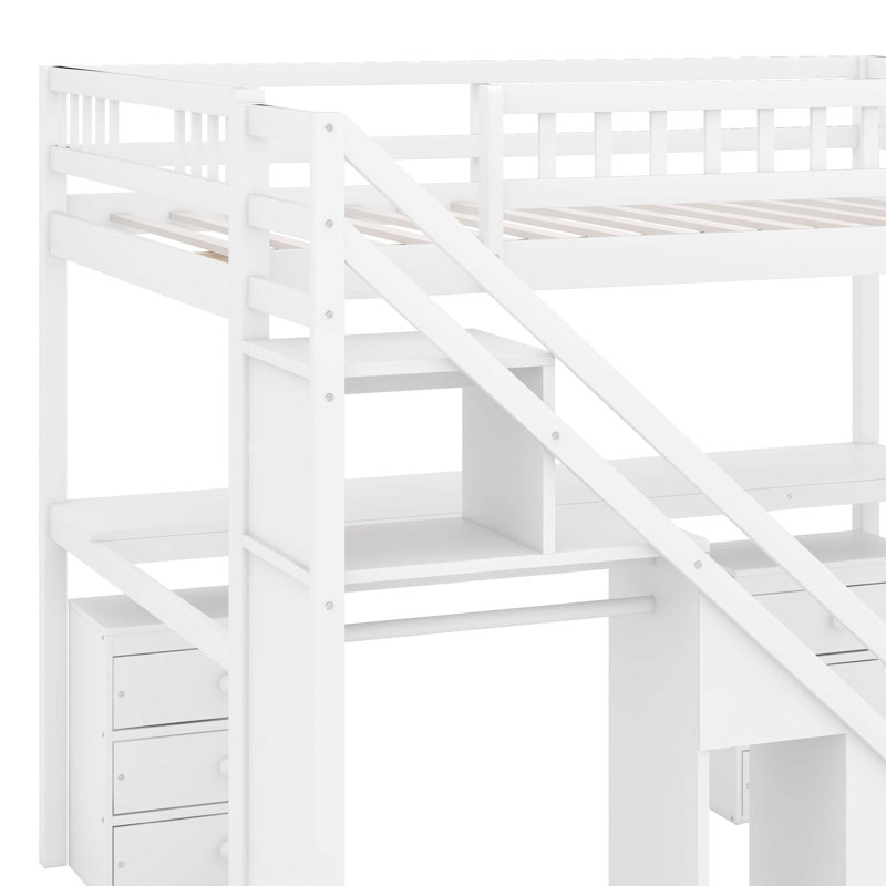 Lit mezzanine double avec deux tiroirs, Blanc