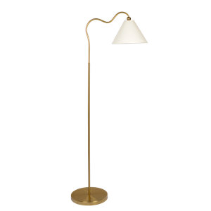 Stina 60" BRASS RING BASE CURVED FLOOR LAMP WITH TRIANGLE WHITE DRUM SHADE