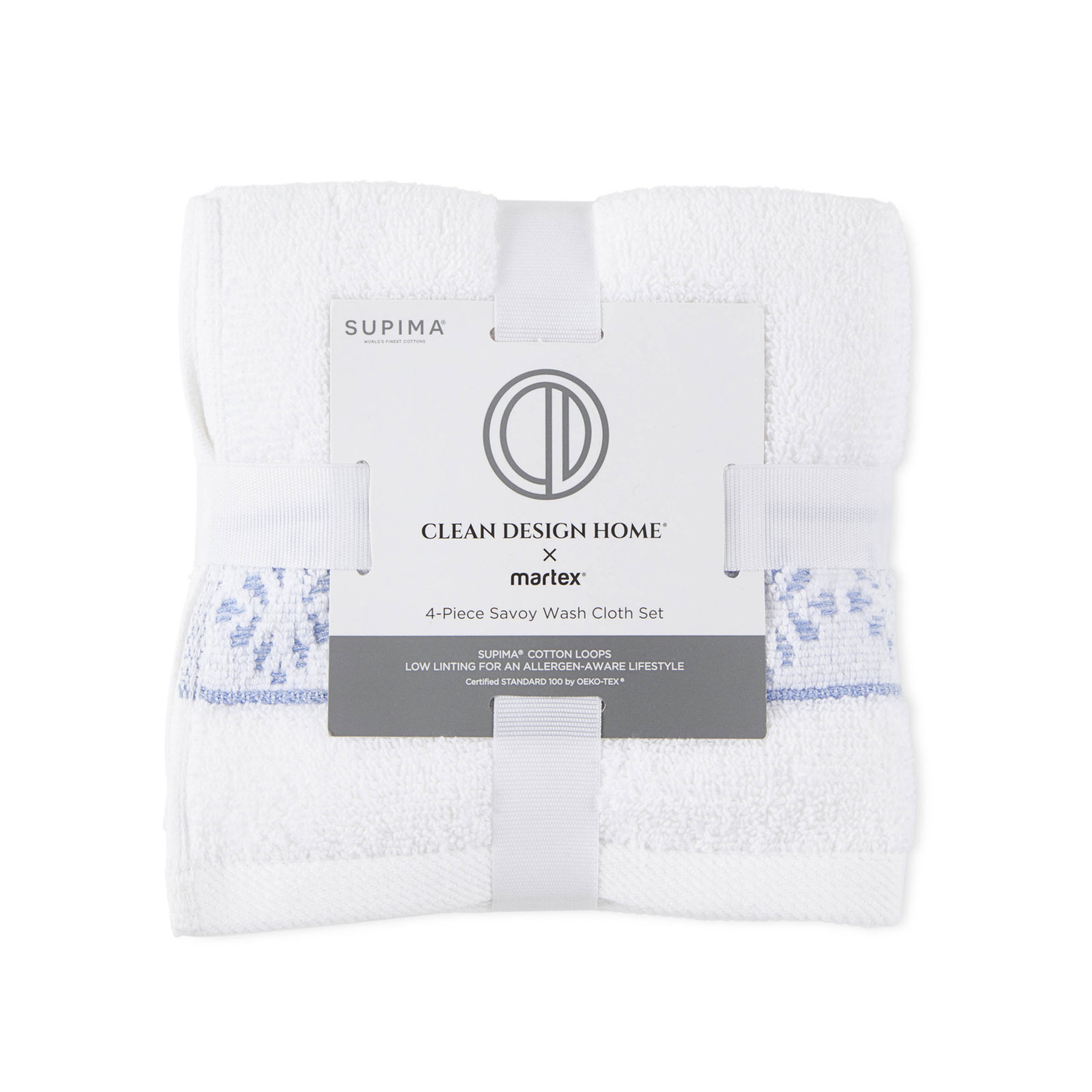 Clean Design Home Savoy Cotton Washcloths, White