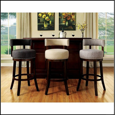 Elegant Bar Chairs 2pc with Padded Seats and Backrests, Rich Dark Wooden Legs for Comfortable Seating and Stylish Design.