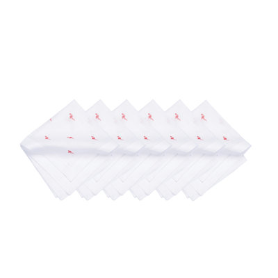 Pink Flamingo Embroidered Hemstitch Napkins Set of 6