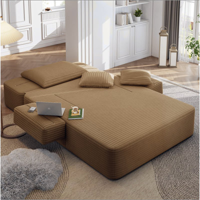 Très grand canapé-lit en velours côtelé moelleux, canapé-lit convertible avec poches de rangement, 3 coussins moelleux, canapé sans cadre multifonctionnel pour appartement, cinéma maison, chambre d'amis, dortoir