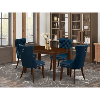 5 Piece Modern Dining Table Set Includes a Rectangle Kitchen Table and 4 Polyester Fabric Padded Chairs, Antique Walnut