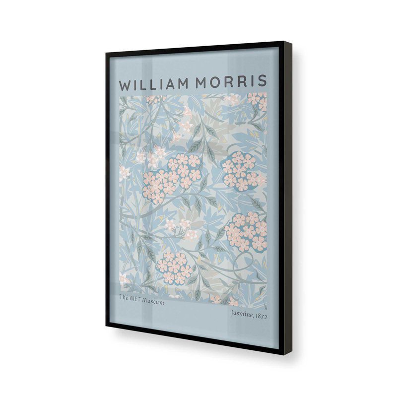 Imprimé jasmin bleu pâle par William Morris, H 21 po x l 17 po, Noir