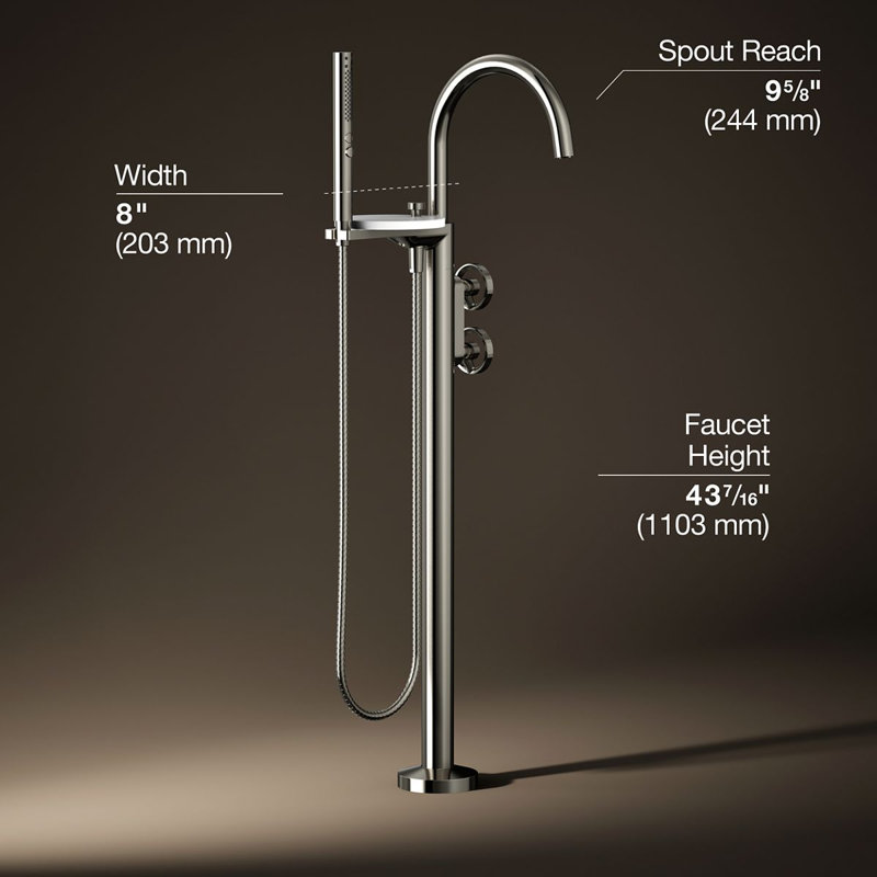 Components Floor-Mount Bath Filler Trim, Wheel Handle, Polished Nickel
