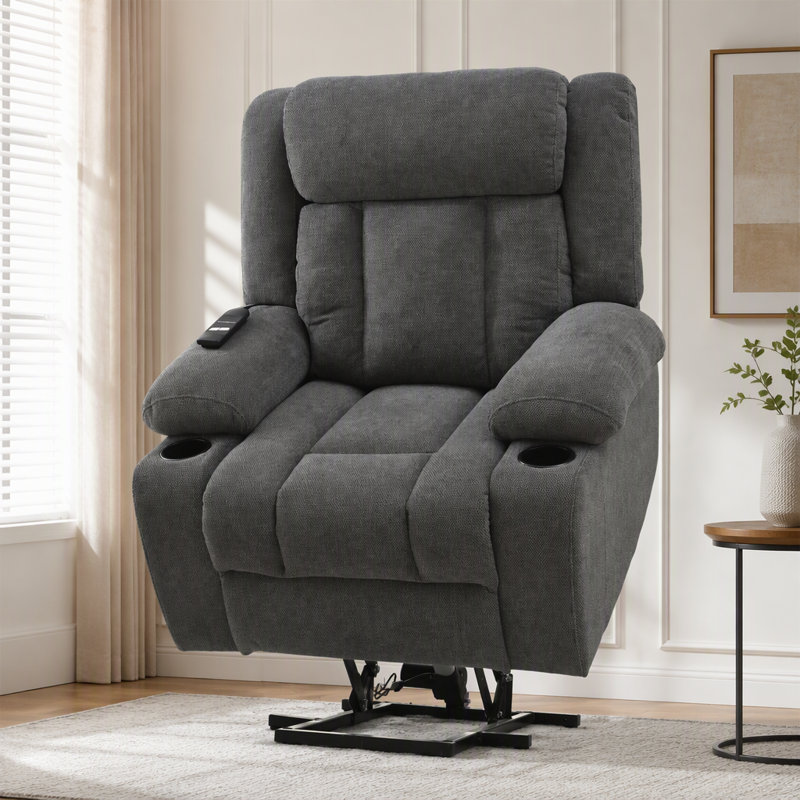 Fauteuil inclinable électrique avec repose-pieds allongé, porte-gobelets et télécommande, Dark Grey