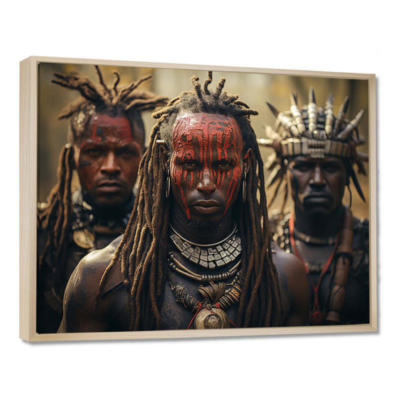 Chavonne tribus d'Afrique Kalenjin Warriors - art mural tribal africain, H 24 po x l 32 po x P 1 po, Cadre flottant érable