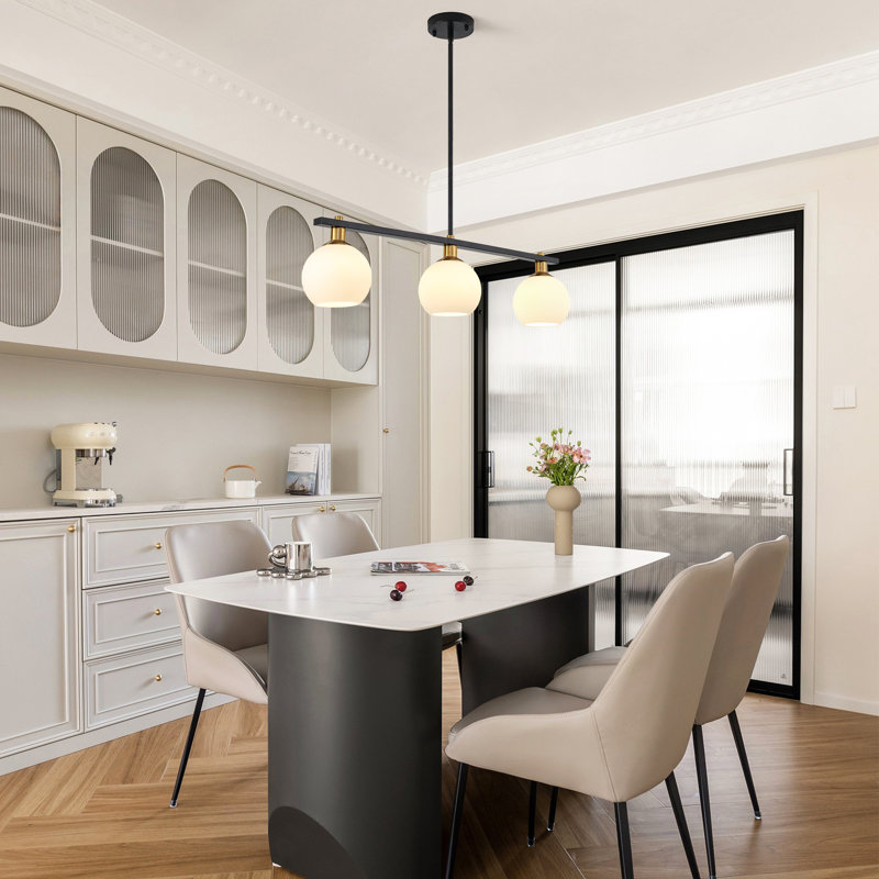 Kaynen 3 - Light 31.5'' Modern Linear Glass Globe Kitchen Island Pendant Light With Milk White Glass Shades For Entryway Hallway Foyer Kitchen Island Stairway - 31.5"w X 7.48"h