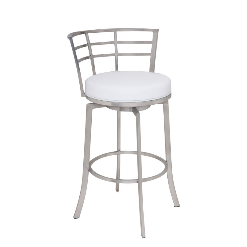 Morris Swivel Stainless Steel Metal Counter Height Bar Stool, White, Counter Stool (26" Seat Height)