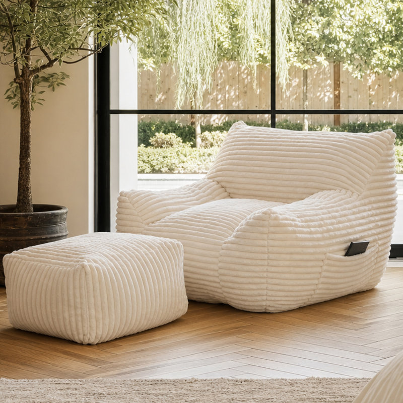 Fabric Indoor Bean Bag Set, White