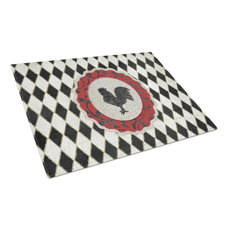 Jaiden Rooster Harlequin Glass Cutting Board