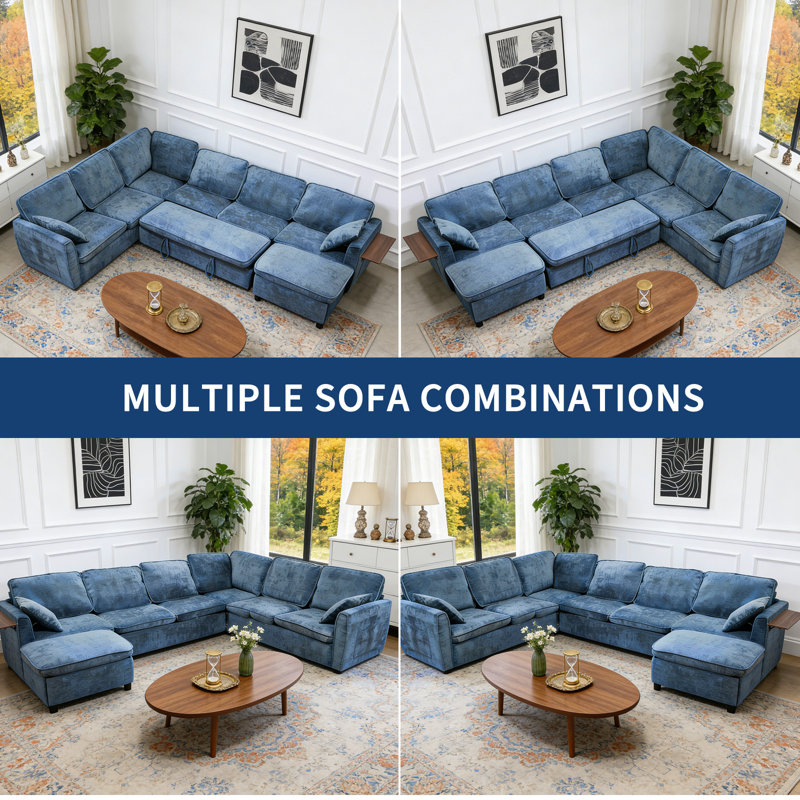Canapé-lit modulaire modulaire avec lit escamotable, table d'appoint pliable, canapé en chenille avec rangement caché, canapé moderne en nuage pour le salon