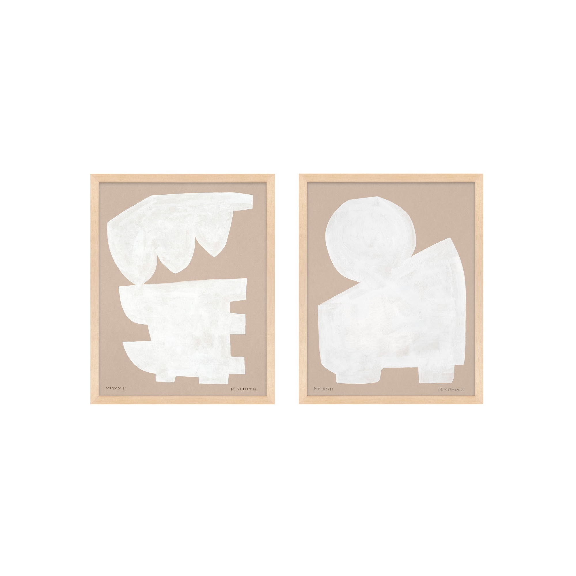 Modules In White, Set Of 2 by Michael Kempen, 20" W x 25" H, Maple Framed