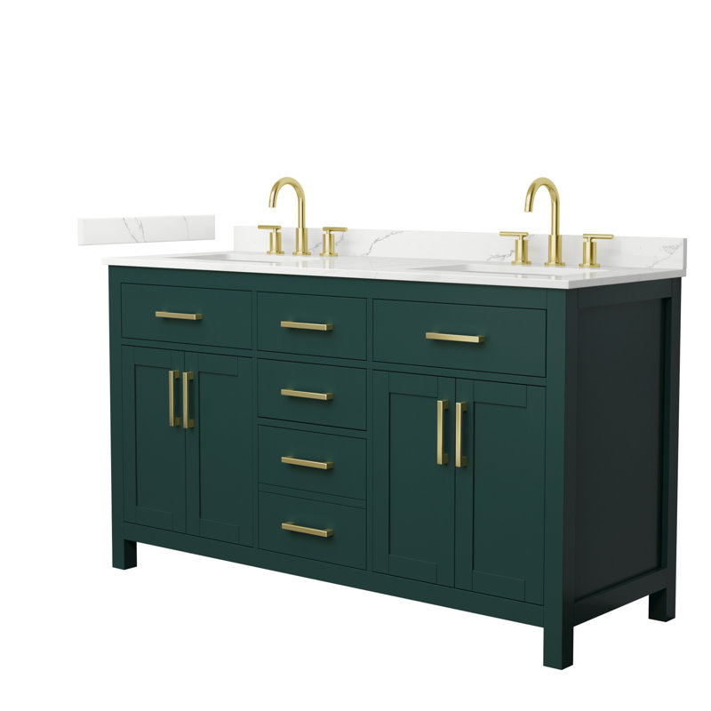 Beckett 60" Freestanding Double Bathroom Vanity with Quartz Top, Brushed Gold, Giotto Quartz, Green