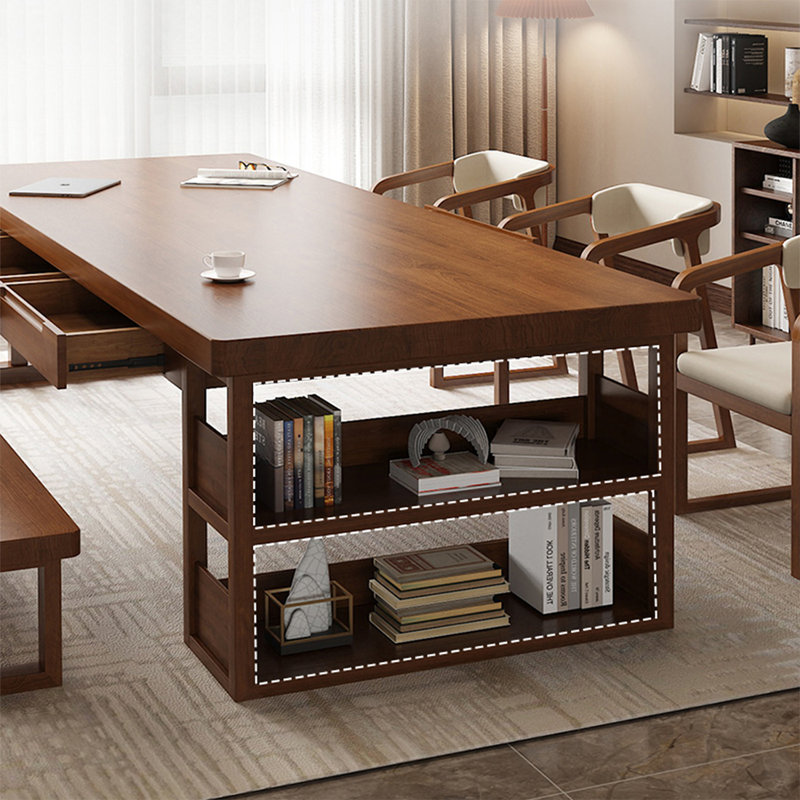 Walnut Rectangular Solid Wood Executive desk with drawers desk, 29.53" H x 70.87" W x 31.5" D
